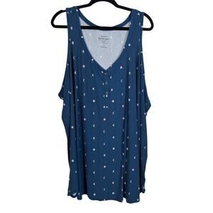 Torrid Sleep Tank Top Womens 6X Blue Super Soft Henley Celestial Moon Print